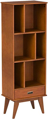 Simpli Home 3AXCDRP-12-TK Draper Solid Hardwood 64 inch x 22 inch Mid Century Modern Bookcase and Storage Unit in Teak Brown