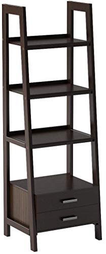 Simpli Home 3AXCSAW-06-BR Sawhorse Solid Wood 72 inch x 24 inch Modern Industrial Ladder Shelf with Storage in Dark Chestnut Brown