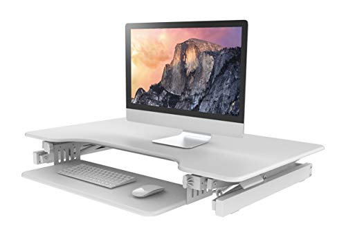 Rocelco 40" Height Adjustable Standing Desk Converter with Anti Fatigue Mat - White