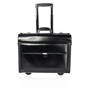 Leather Pilot Case Wheeled Business Laptop Travel Flight Briefcase Bag Hand Luggage (Wheeled Pilot Case)