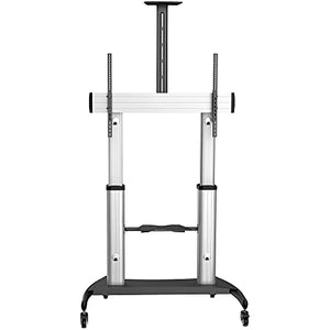 StarTech.com Heavy Duty Mobile TV Stand for 60-100" Display - Adjustable Height TV Cart with Universal Mount and Shelves