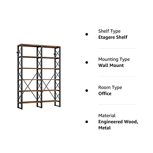 IRONCK Double Wide 6-Tier Industrial Bookshelf 76" H, Open Large Bookcase