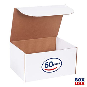BOX USA Corrugated Cardboard Literature Mailers, 12 1/8 x 9 1/4 x 6 1/2 Inches, Tuck Top One-Piece, Die-Cut Shipping Boxes, Large White Mailing Boxes (Pack of 50)
