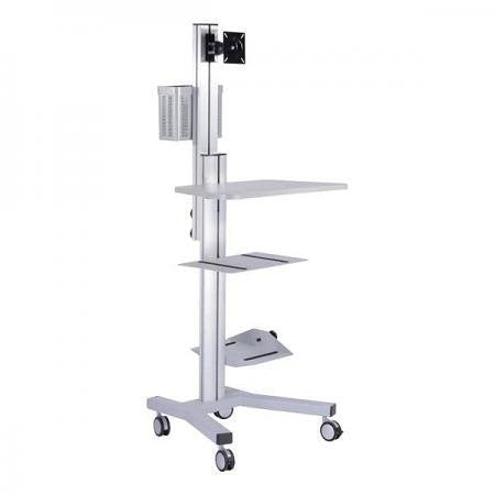 AMPERSAND SHOPS Mobile PC Laptop Stand Workstation Cart with Caster Wheels (Silver)