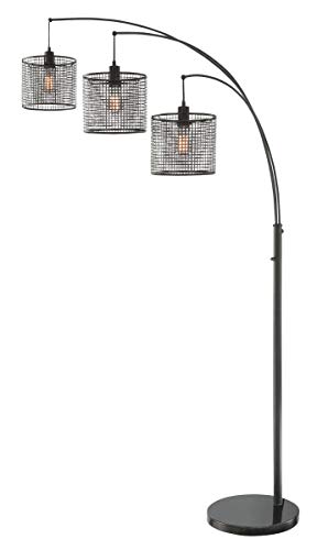 Lite Source Hamilton Black Metal Grid 3-Light Arc Floor Lamp