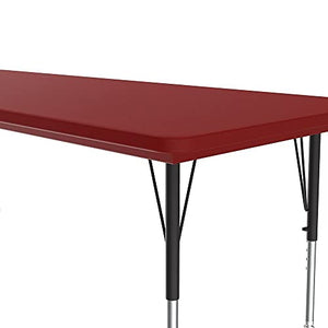 Correll 30"x60" Rectangular Shaped Heavy Duty Classroom Activity Table, Light Weight Red Blow Molded Plastic Top, Height Adjustable (19"-29") Legs, Made in The USA,ABZR3060-REC-25