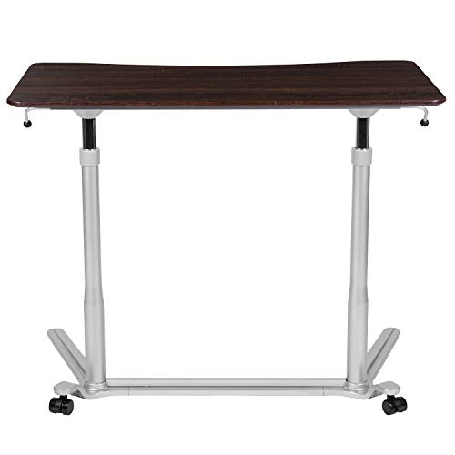 Flash Furniture Sit-Down, Stand-Up Dark Wood Grain Computer Ergonomic Desk with 37.375"W Top (Adjustable Range 29" - 40.75")