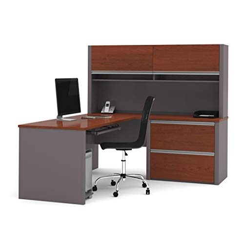Bestar L-Shaped Desk with lateral File Cabinet and Hutch - Connexion