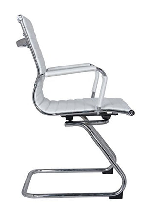 US Office Elements Leather Office Guest Chair for Reception with Removable Arms - Sled Base Without Wheels for Desk Waiting Area Lobby Conference Room - Set of 2, White