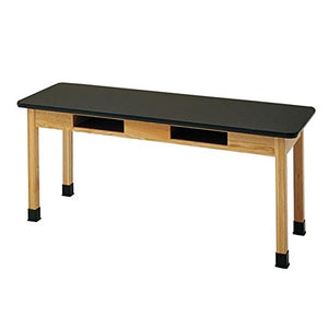 Diversified Woodcrafts Oak Table with Book Compartments, 1" Epoxy Resin Top - 54" W x 24" D x 30" H