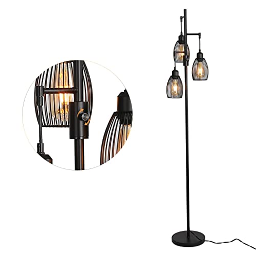VejiA Industrial Floor Lamp with 3 Hanging Lampshades, Vintage Standing Tree Lamps - Black