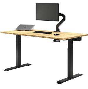 Desky Electric Standing Desk - Dual Motor Bamboo Desk - 72x30, 3 Stage Adjustable Height - Cable Management