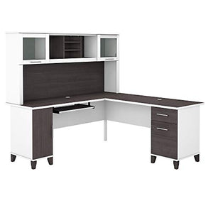 Bush Furniture Somerset 72-inch L-Shaped Desk with Hutch, Storm Gray/White