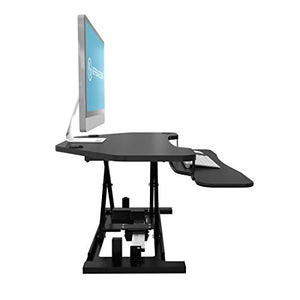 VersaDesk USA Manufactured | Power Pro Corner - 36" Electric Height-Adjustable Standing Desk Riser | Sit to Stand Desktop with Keyboard and Mouse Tray + USB Charging Port | All Black