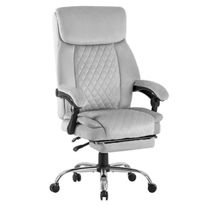 HOMYEDAMIC Velvet Ergonomic Office Chair with Footrest - Executive Computer Recliner (7013-Grey Upgrade)