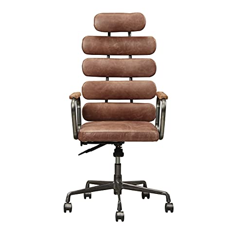 ACME Furniture Calan Leather High Back Adjustable Swivel Office Chair in Whiskey Brown