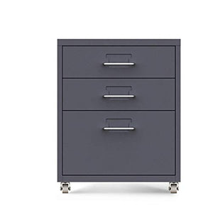 File Cabinets Mobile with 3 Drawers Small Cabinet Storage Cabinet on Wheels FANJIANI (Gray, 0.8mm)