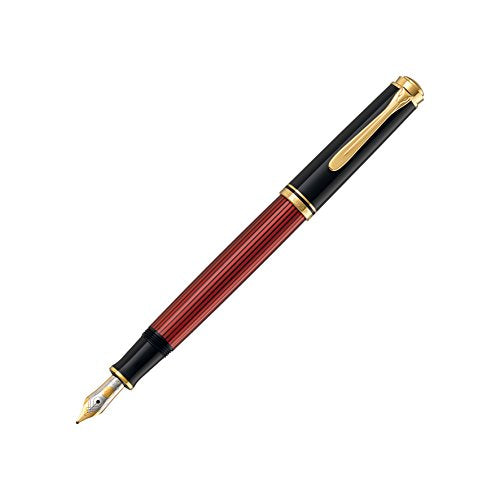 Pelikan Souverän M 600 928820 Piston Fill Fountain Pen with Dual-Tone Gold Nib 14 Carat / 585 Nib Width M/Black and Red Pen Body