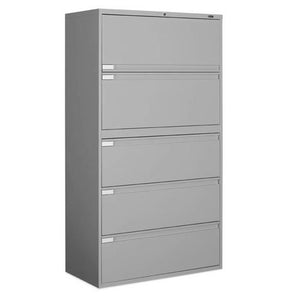 Global Office 9300 Plus 5 Drawer 36" Metal Lateral File Cabinet in Light Gray by Global