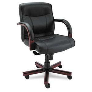 Alera ALEMA42LS10M Madaris Series MidBack Knee Tilt Leather Chair w/Wood Trim, Black/Mahogany