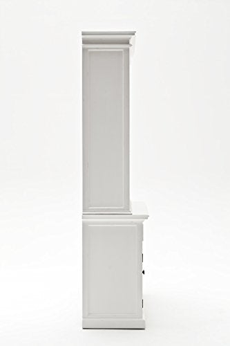 NovaSolo Halifax Pure White Mahogany Wood Hutch Bookcase With Storage And 2 Drawers