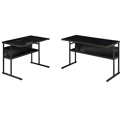 Merax L-Shaped Bottom Bookshelves, Multi-Function Drafting Drawing Table with Tiltable Desktop Desk, 59" L x 67" W x 29.5" H, Black