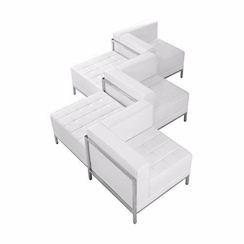 Offex Melrose White Leather 5 Piece Chair and Ottoman Set