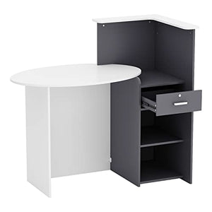 AIEGLE Reception Desk with Lockable Drawers, White Round Table & Dark Grey Counter (50" L x 23.6" W x 43.3" H)