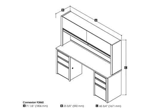 Bestar Credenza Desk with Two pedestals and Hutch - Connexion