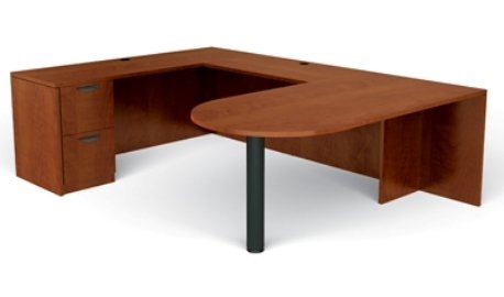 Offices To Go U Shaped Desk with Drawers and Bridge/Credenza - American Mahogany - 71" W x 36" D x 29 1/2" H