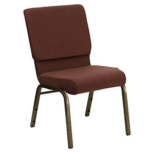 Flash Furniture 4 Pack Stacking Church Chair in Brown Fabric - Gold Vein Frame