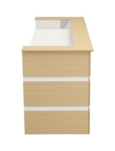 Casa Mare Wood Office Reception Desk Counter with Drawers | Cable Grommet Holes | Chrome Handles | Telescopic Rails | Logo Option | Front Table Furniture
