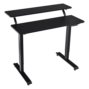 Tangkula Electric 2-Tier Standing Desk, Mobile Height Adjustable Sit Stand Desk Workstation with 4 Lockable Wheels & Replaceable Foot Pads, Hanging Hook, Cable Management Tray, Memory Setting (Black)