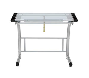 SD STUDIO DESIGNS Triflex Drawing Table, Sit to Stand Up Adjustable Office Home Computer Desk, 35.25" W X 23.5" D, Silver/Blue Glass
