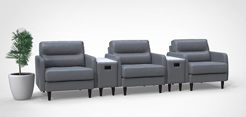 BREAKtime 3 Person Waiting Reception Lounge Chairs Set with Charging Tables - Model 8153, Graphite Gray Leather
