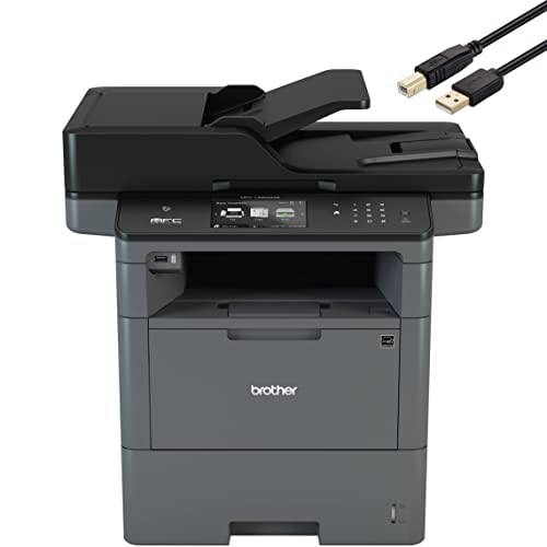 Brother MFC All-in-One Wireless Monochrome Laser Printer, Black- Print Copy Scan Fax - 48 ppm, 1200 x 1200 dpi, 4.85" LCD, NFC, 512MB Memory, Auto Duplex Printing, 80-Sheet ADF, Printer Cable