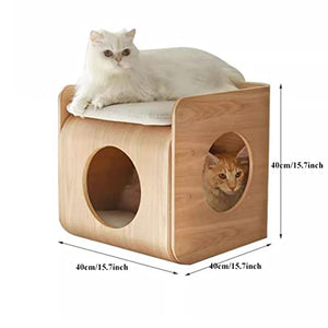 BinOxy Coffee Table with Cat Bed Cave - Multipurpose Wood End Table Side Table
