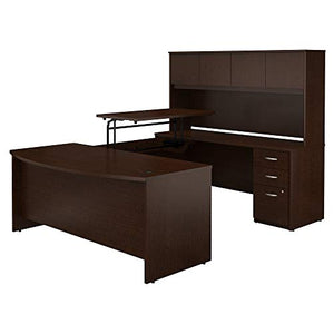 Bush Business Furniture Series C Elite 72W x 36D 3 Position Sit to Stand Bow Front U Shaped Desk with Hutch and 3 Drawer File Cabinet in Mocha Cherry