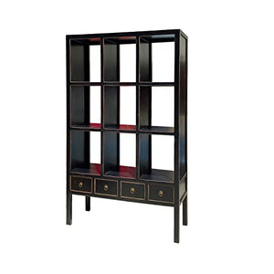 orientliving Oriental Black Lacquer Open Shelf Bookcase Display Cabinet Divider Acs7313