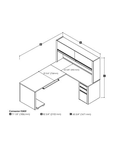 Bestar Connexion L-Shaped with Hutch Workstation Kit, Slate/Sandstone