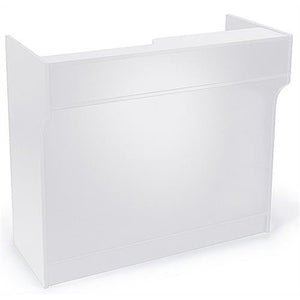 48"W Free-Standing White Melamine Register Stand, With Adjustable Shelves, Pull-Out Drawer, And Check Writing Area