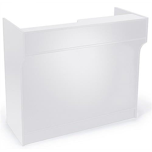 48"W Free-Standing White Melamine Register Stand, With Adjustable Shelves, Pull-Out Drawer, And Check Writing Area
