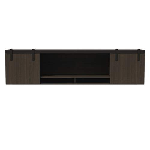 Mirella 72" Wall Mounted Hutch with Sliding Wood Doors in Southern Tobacco