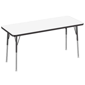FDP Dry-Erase Rectangle Activity School and Office Table (24 x 60 inch), Standard Legs with Swivel Glides, Adjustable Height 19-30 inches - Whiteboard Top and Black Edge
