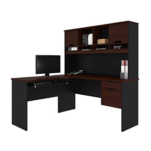 Bestar L-Shaped Desk with Dual Half Pedestal and Hutch - Innova