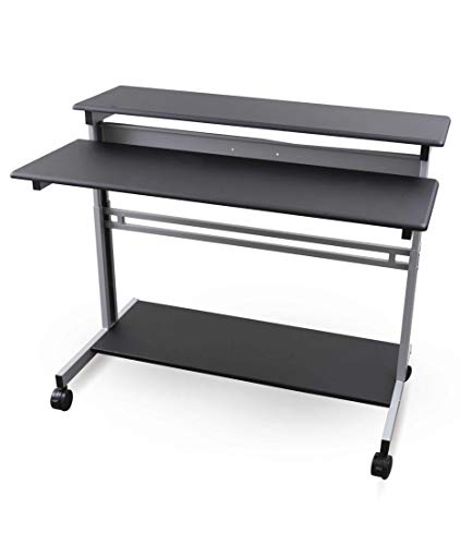 Stand Up Desk Store Rolling Adjustable Height Two Tier Standing Desk Computer Workstation (Silver Frame/Black Top, 48" Wide)