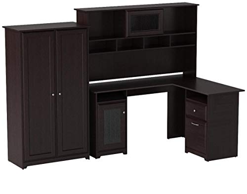 Cabot L Shaped Desk, Hutch, and Tall Storage Cabinet with Doors