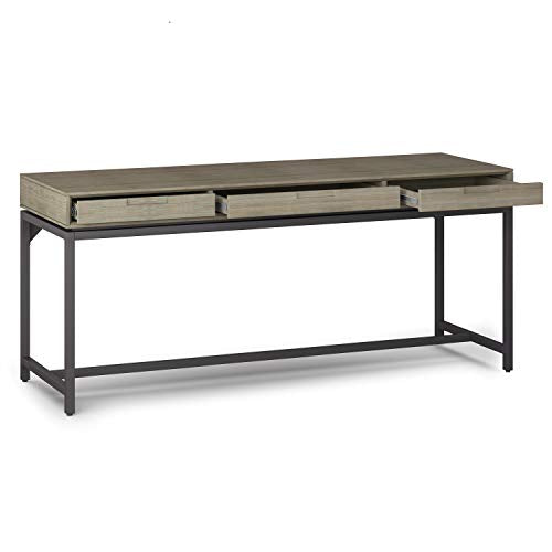 SIMPLIHOME Banting SOLID WOOD and Metal Modern Industrial 72 inch Wide Home Office Desk, Writing Table, Workstation, Study Table Furniture in Distressed Grey with 2 Drawerss