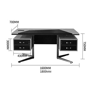 BinOxy Computer Desk with Storage Drawers - Gray Leather Writing Desk