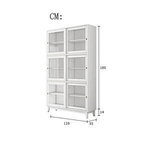 LCARS Independent Bookshelf with Glass Door Sliding Cabinet - White, Medium Size